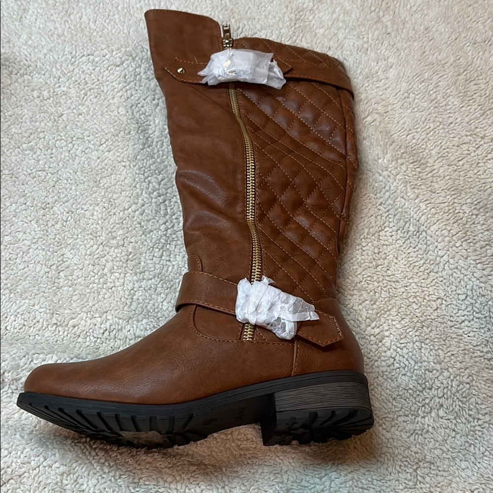 Brown Quilted Knee-High Boots
